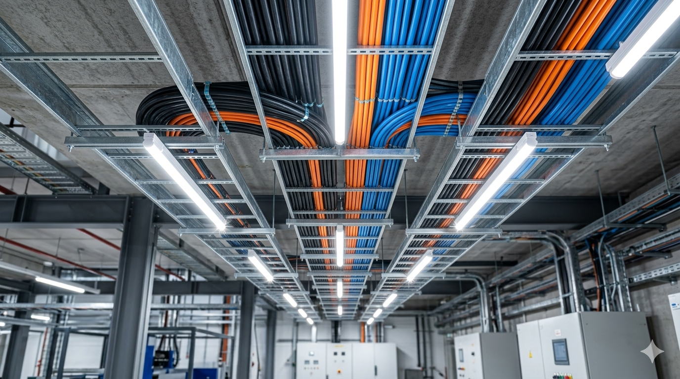 Técnico eletricista trabalhando em instalação industrial